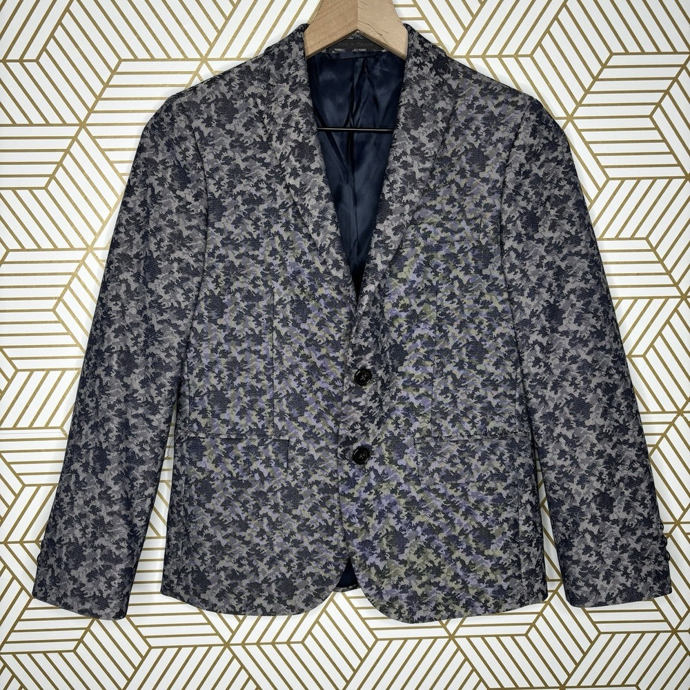 Lauren Ralph Lauren Boys Navy Camo Patterned Blazer 12R 2 Button Preppy Classic